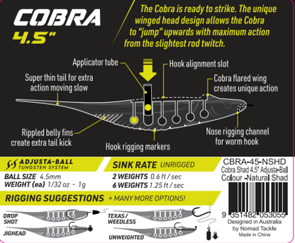Nomad Design Cobra Shad 4.5" Live Ops - 4 Pack Blue Back Herring (Pro Blue)