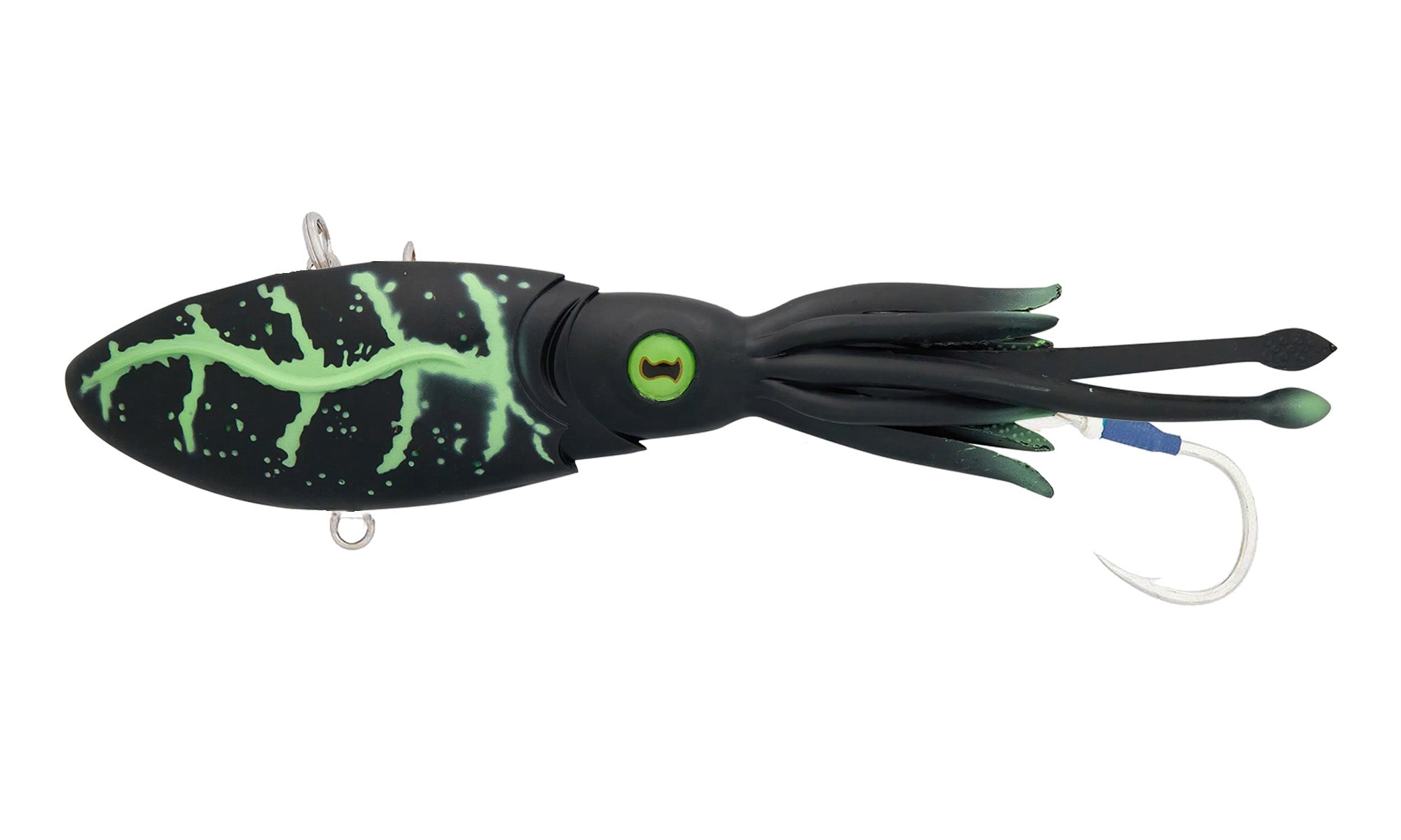 best lure for squid fishing Nomad Tackle Squidtrex 130 Vibe 5" in white LED lights for additional attraction Nomad Tackle SQUIDTREX Collection
