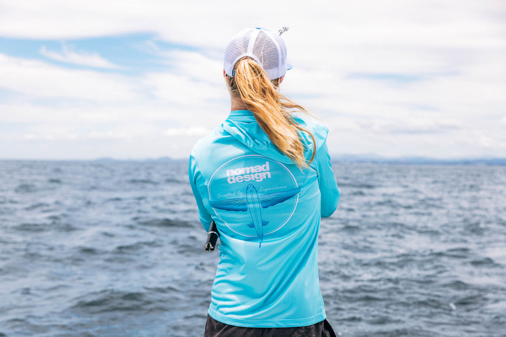 Nomad Design Womens Tech Fishing Shirt Hooded - Flyer Teal