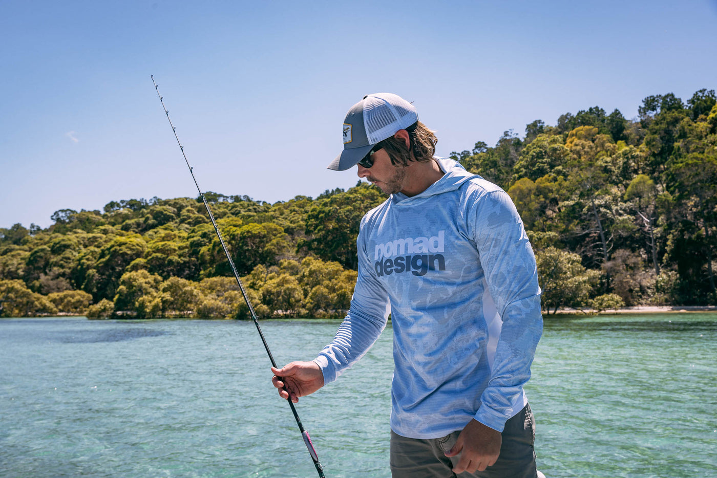 Tech Fishing Shirt Hooded - Camo Splice Blue