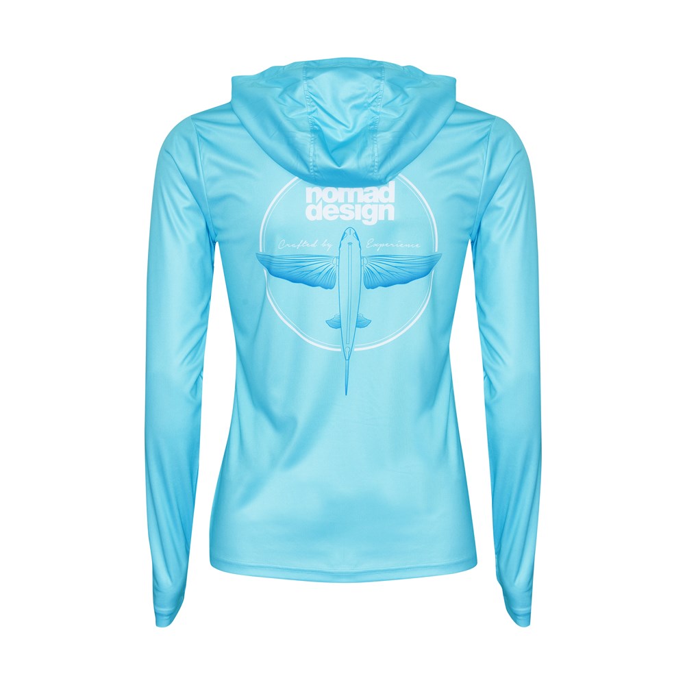 Nomad Design Womens Tech Fishing Shirt Hooded - Flyer Teal Medium