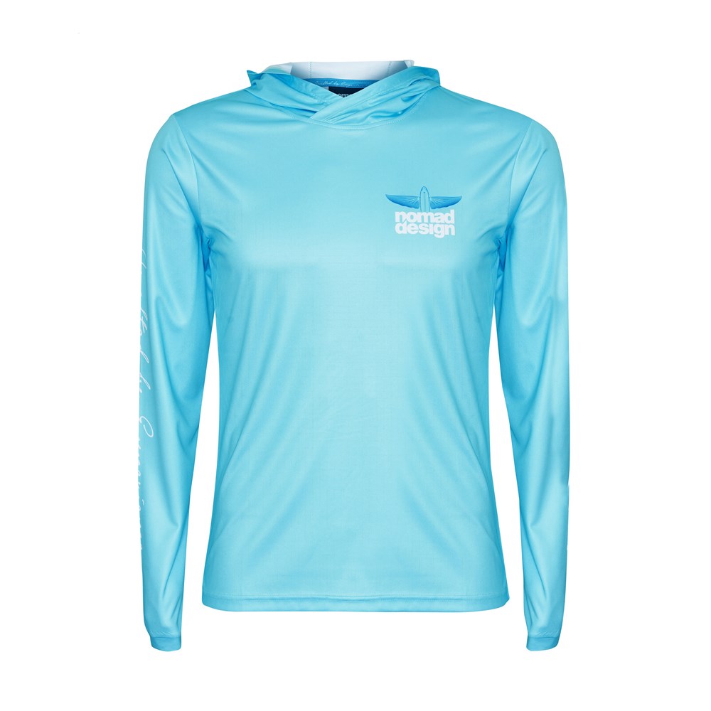 Nomad Design Womens Tech Fishing Shirt Hooded - Flyer Teal Large