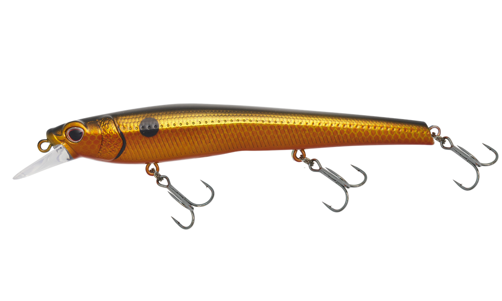 Nomad Design Shikari 115 Suspending Jerkbait - 4-1/2" Gold Black Back